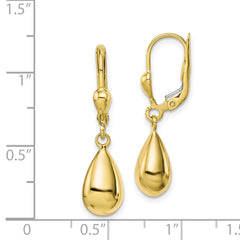 10K Gold Polished Dangle Earrings with Leverback Closure for Women