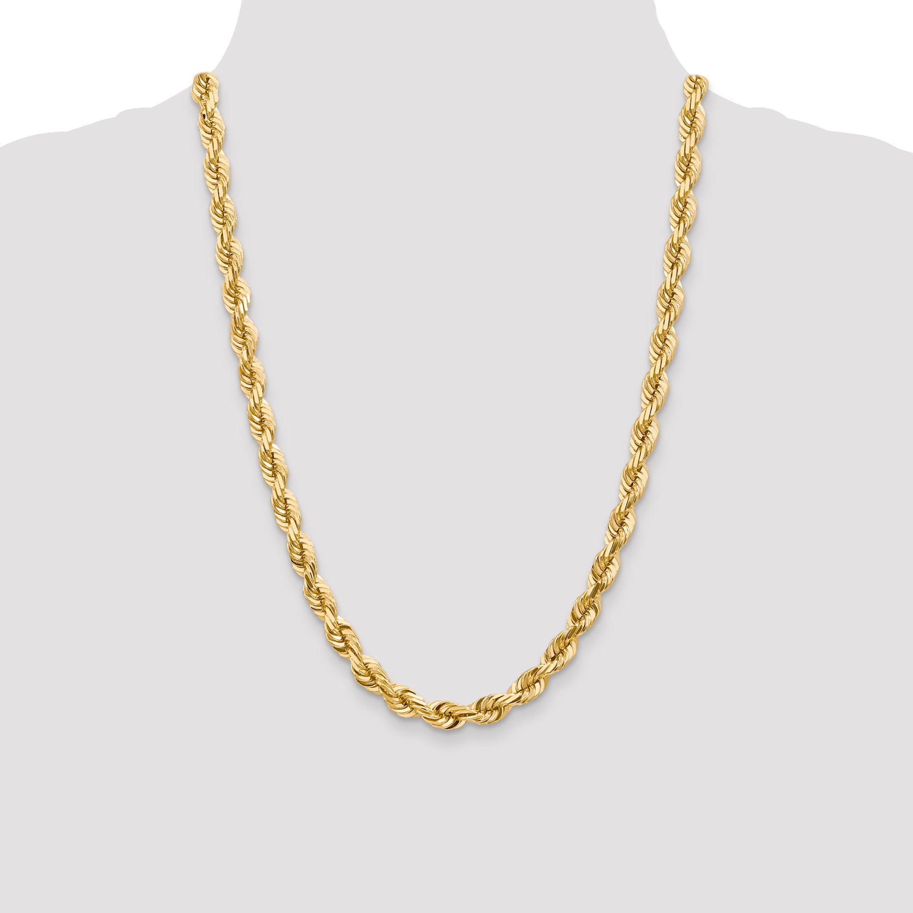 10K Gold Diamond-Cut Rope Chain Necklace with Polished Finish