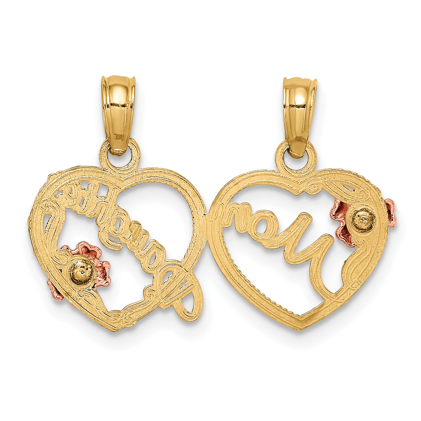 10K Two-Tone MOM DAUGHTER Break-apart Hearts Pendant