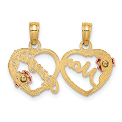 10K Two-Tone MOM DAUGHTER Break-apart Hearts Pendant