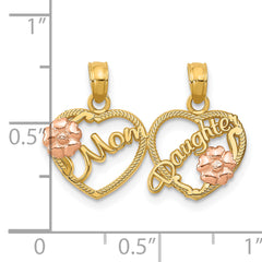 10K Two-Tone MOM DAUGHTER Break-apart Hearts Pendant