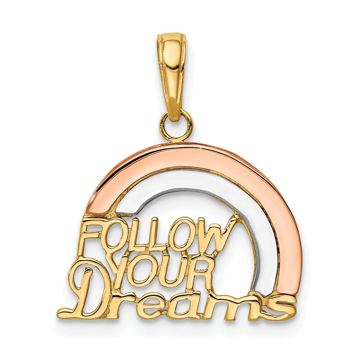 10k Y&Rose Gold W/Rhodium Follow Your Dreams Rainbow Pendant