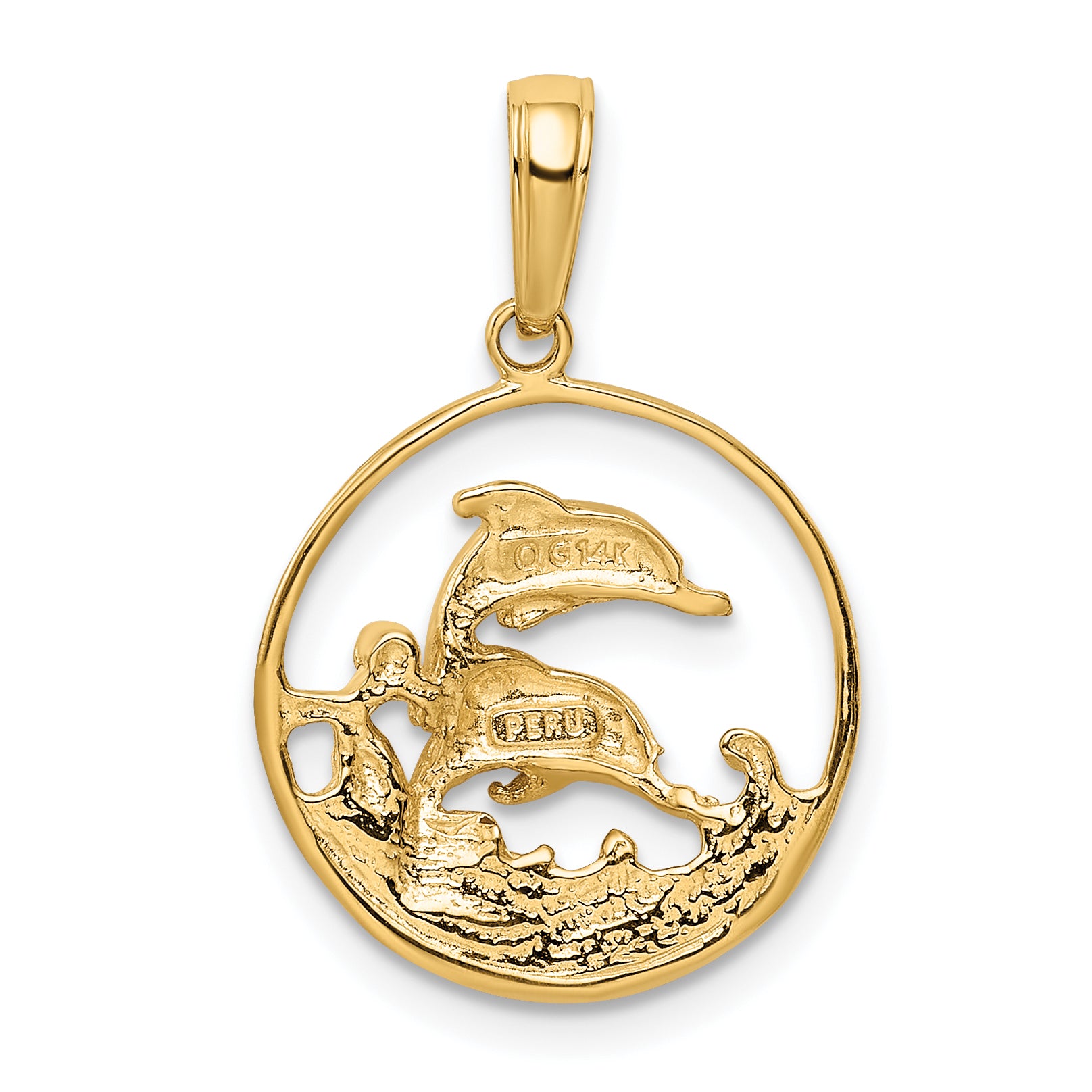 10K Double Dolphin Circle Pendant