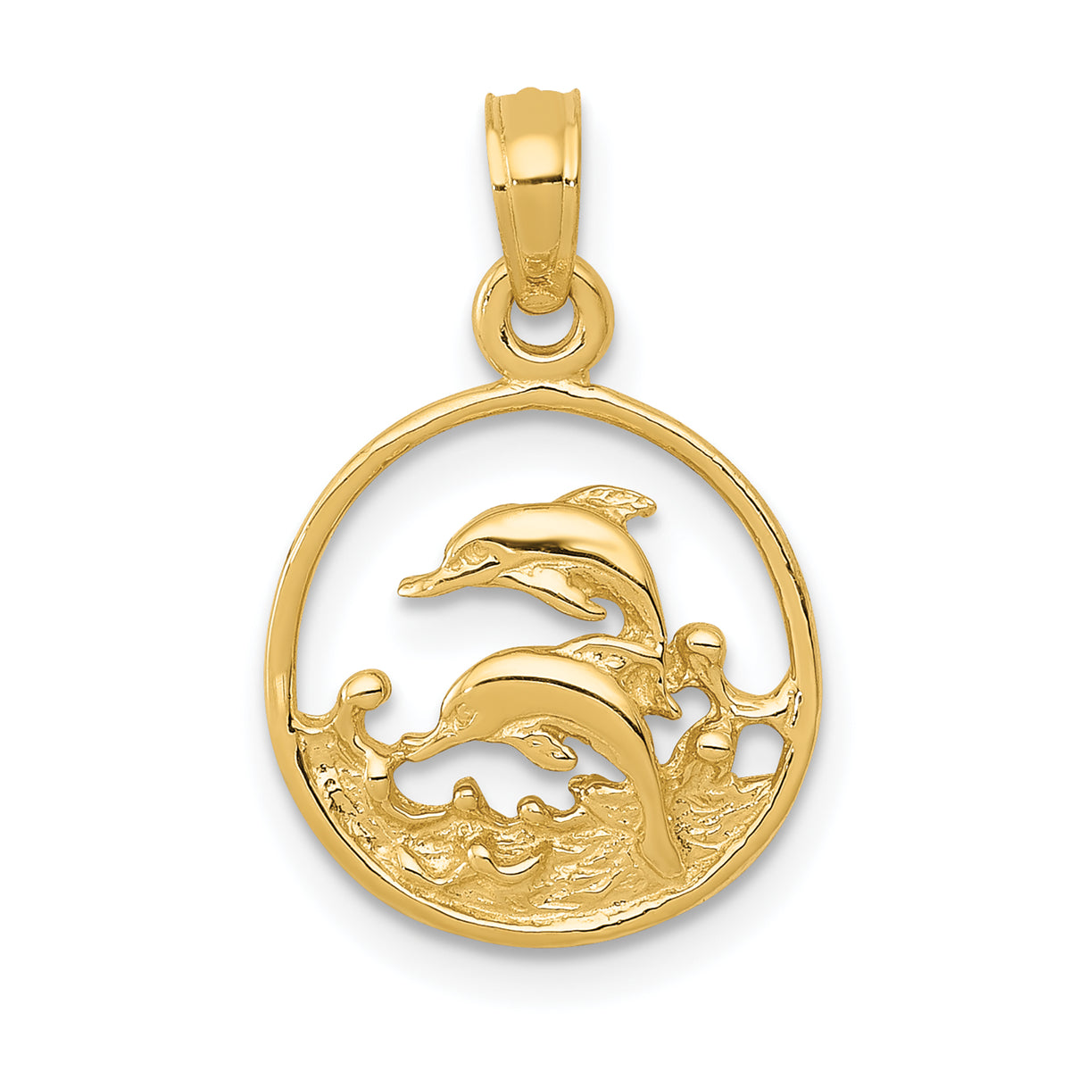 10K Double Dolphin Circle Pendant