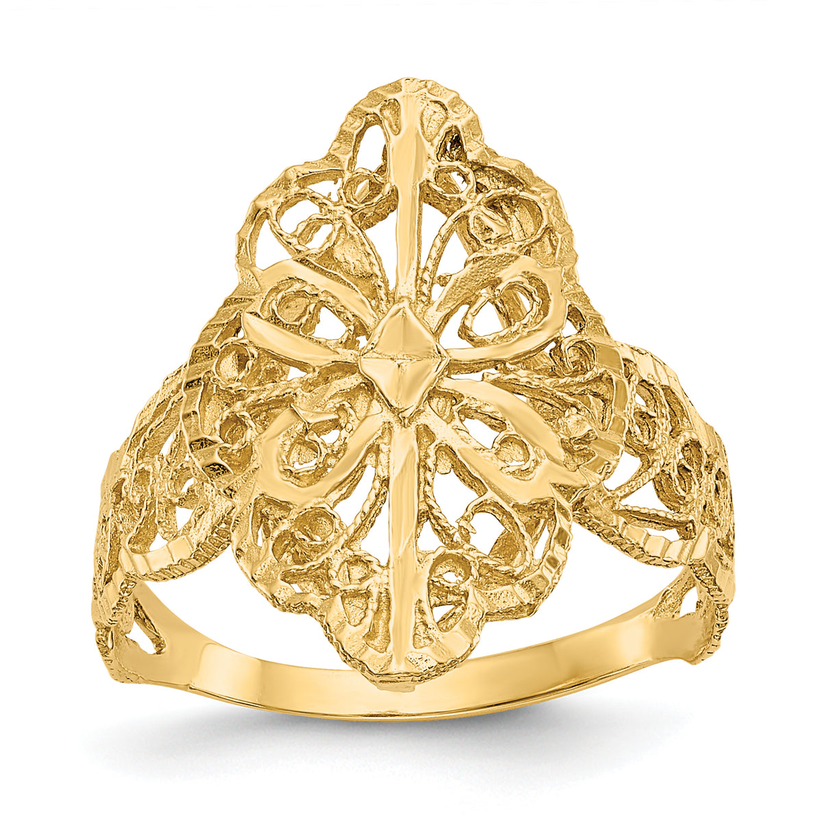 10K Diamond Cut Filigree Ring