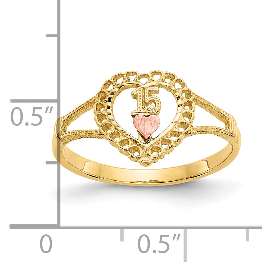 10K Two-tone 15 Heart Ring