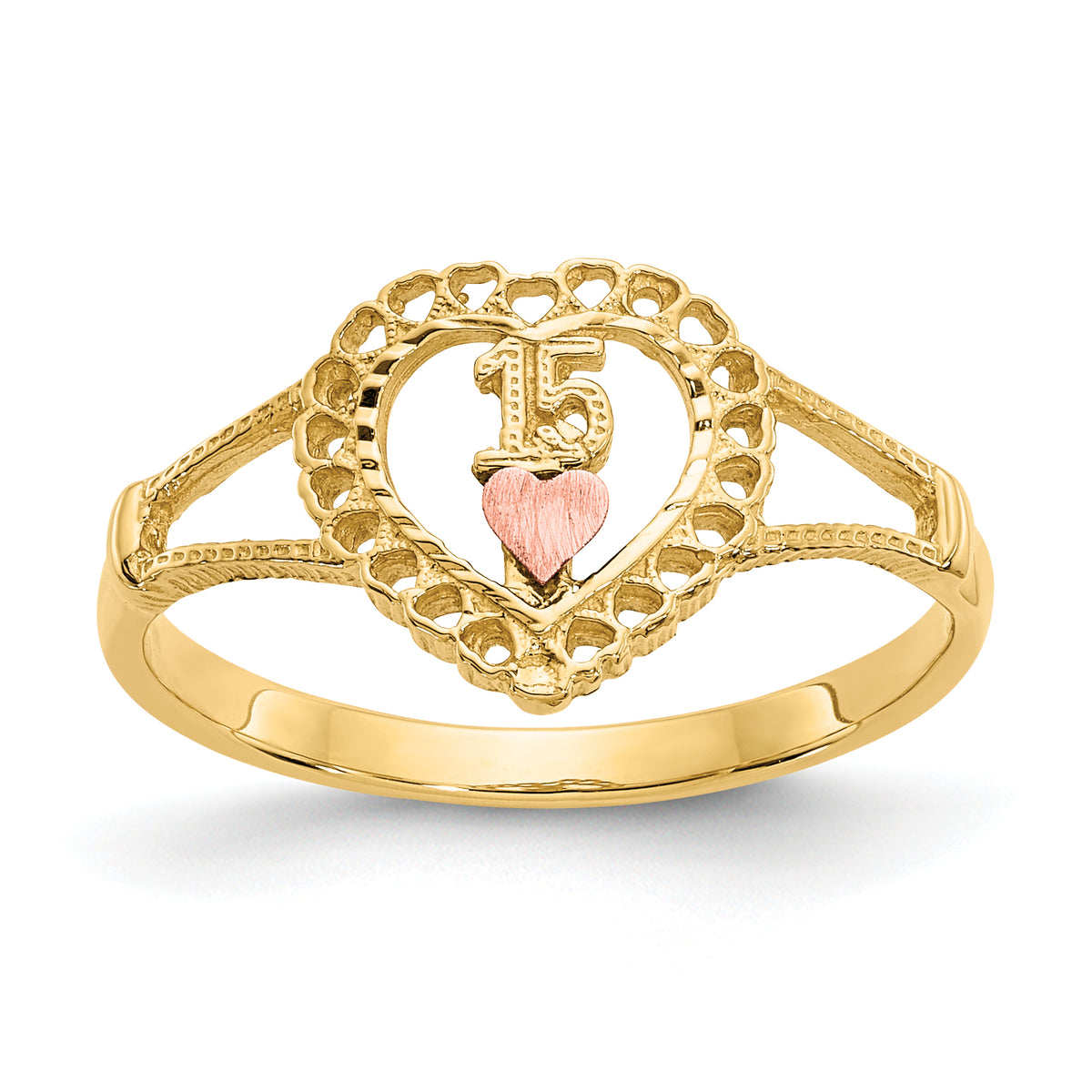 10K Two-tone 15 Heart Ring