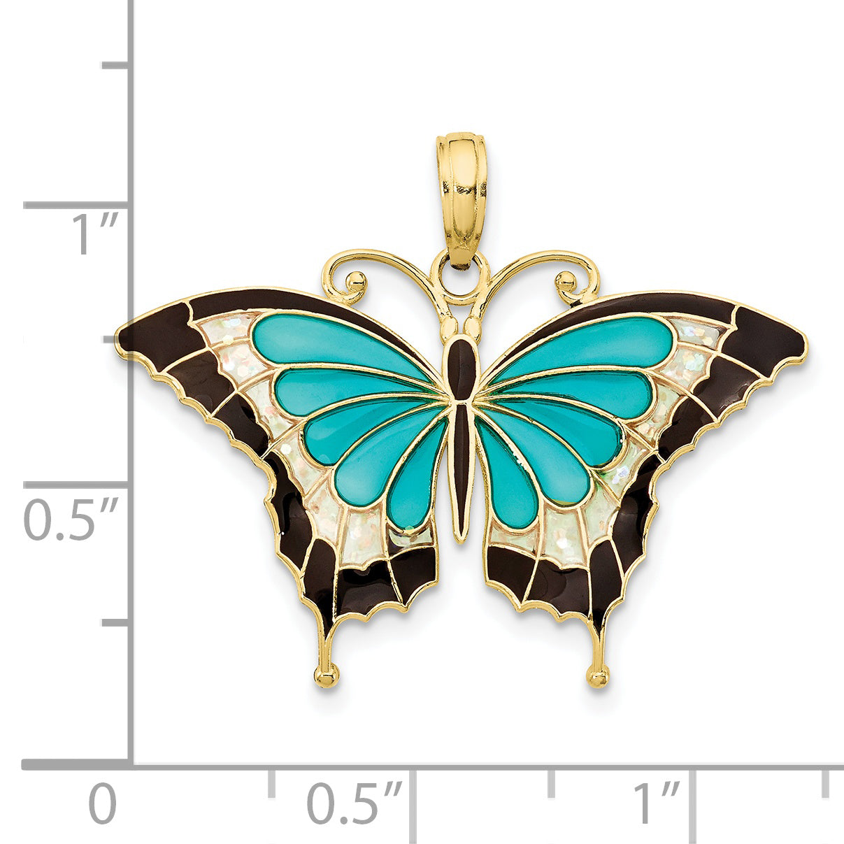 10K Aqua Enameled Butterfly Pendant