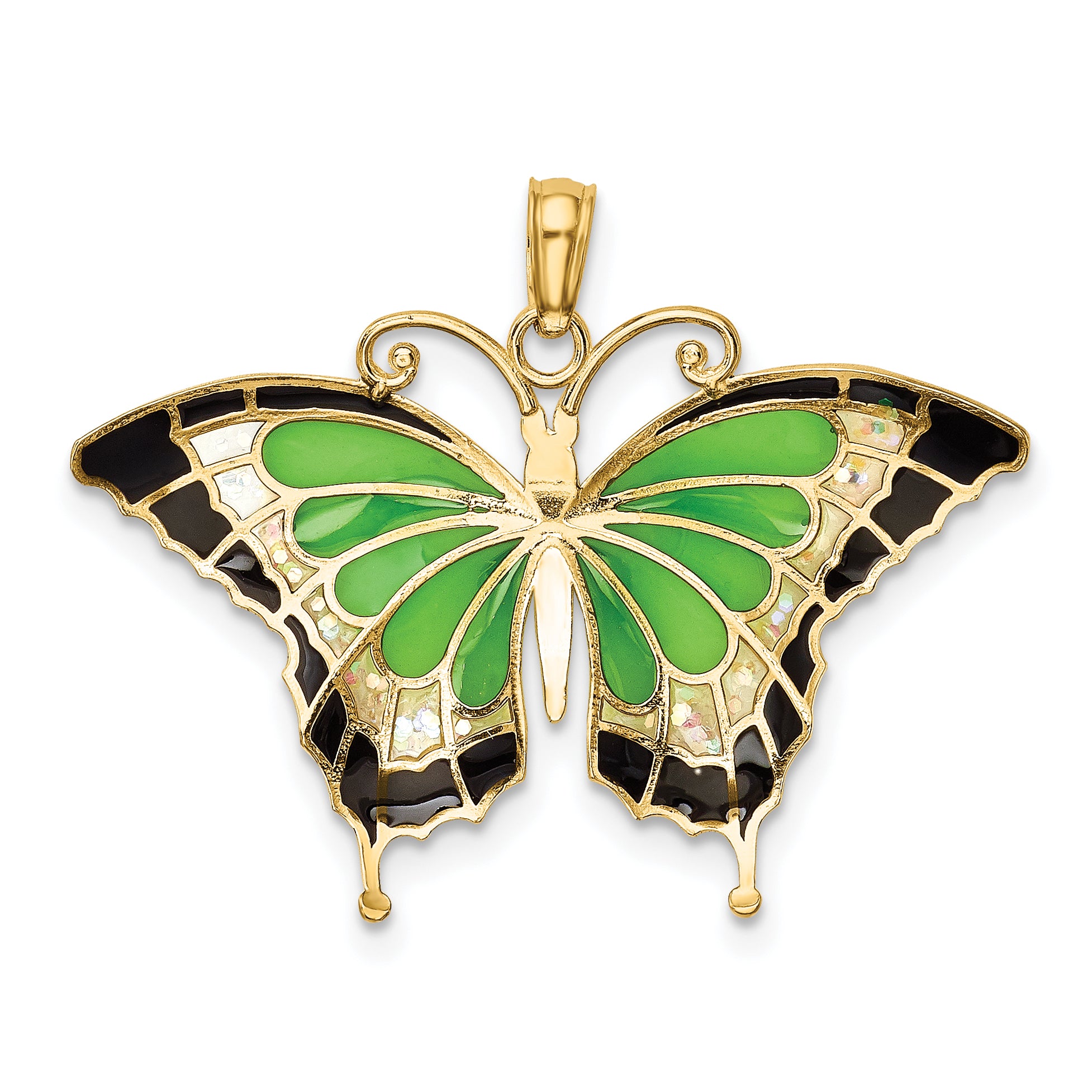 10K Green Enameled Butterly Pendant