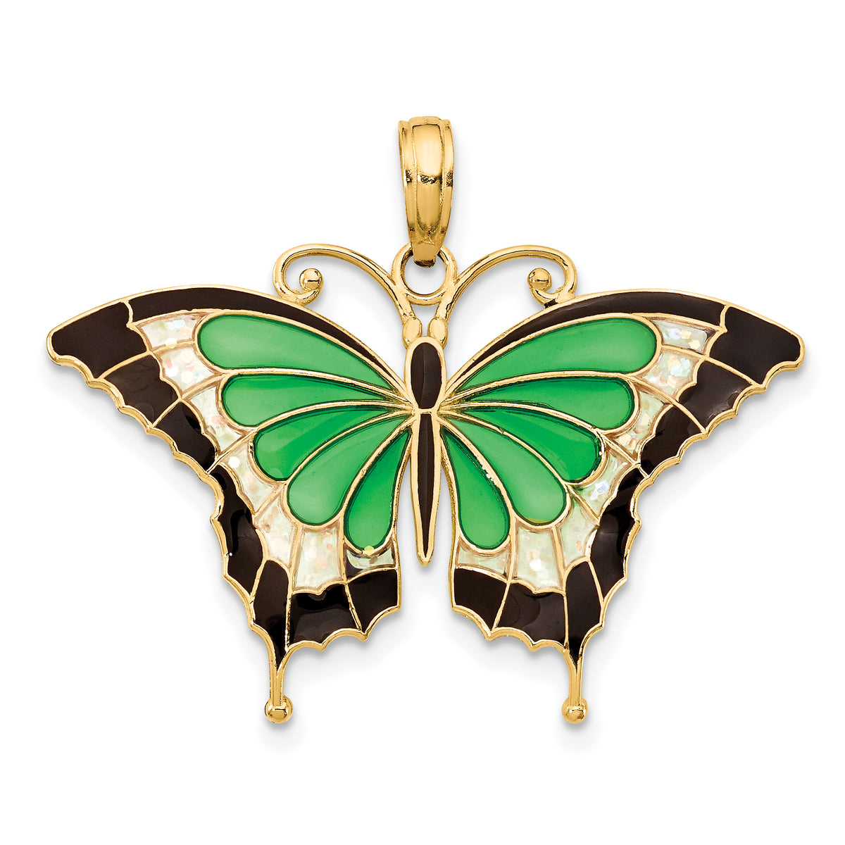 10K Green Enameled Butterly Pendant