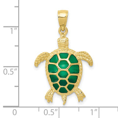 10K Green Enameled Sea Turtle Pendant