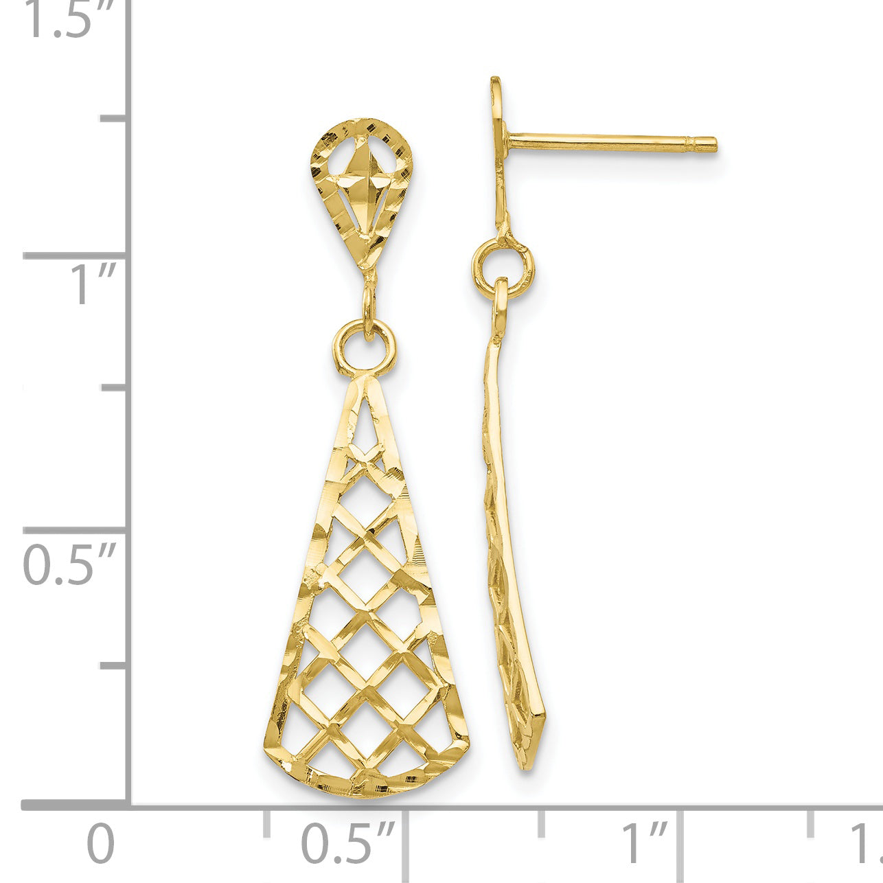 10K Diamond-cut Inverted Fan Dangle Post Earring