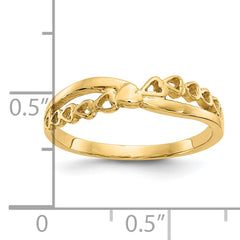 10K Polished Criss Cross Pattern Hearts Ring