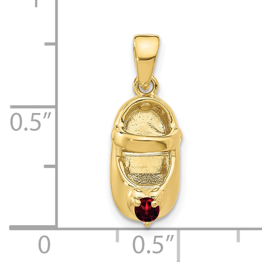 10K 3-D January Engraveable Red Synthetic Stone Baby Shoe Charm