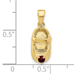 10K 3-D January Engraveable Red Synthetic Stone Baby Shoe Charm