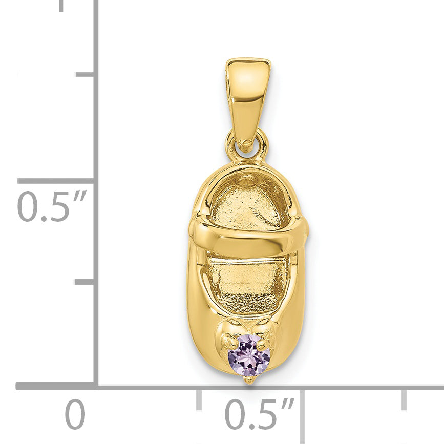 10K 3-D June Synthetic Stone Engraveable Baby Shoe Charm