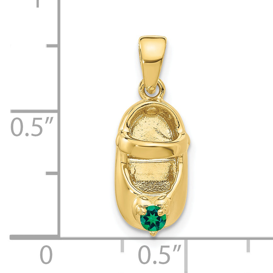 10K 3-D May/Synthetic Stone Engraveable Baby Shoe Charm