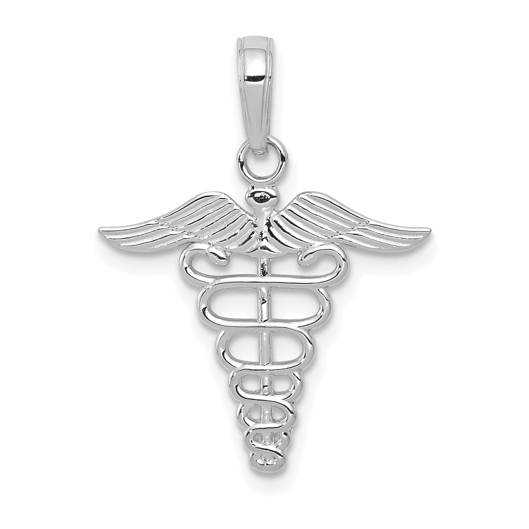 10k White Gold Caduceus Pendant