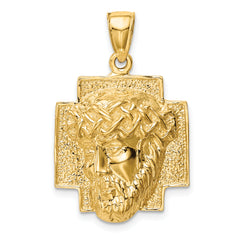 10K Gold Polished 2-D Large Jesus Head with Crown Pendant