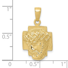 10K Gold Polished 2-D Small Jesus Head with Crown Pendant