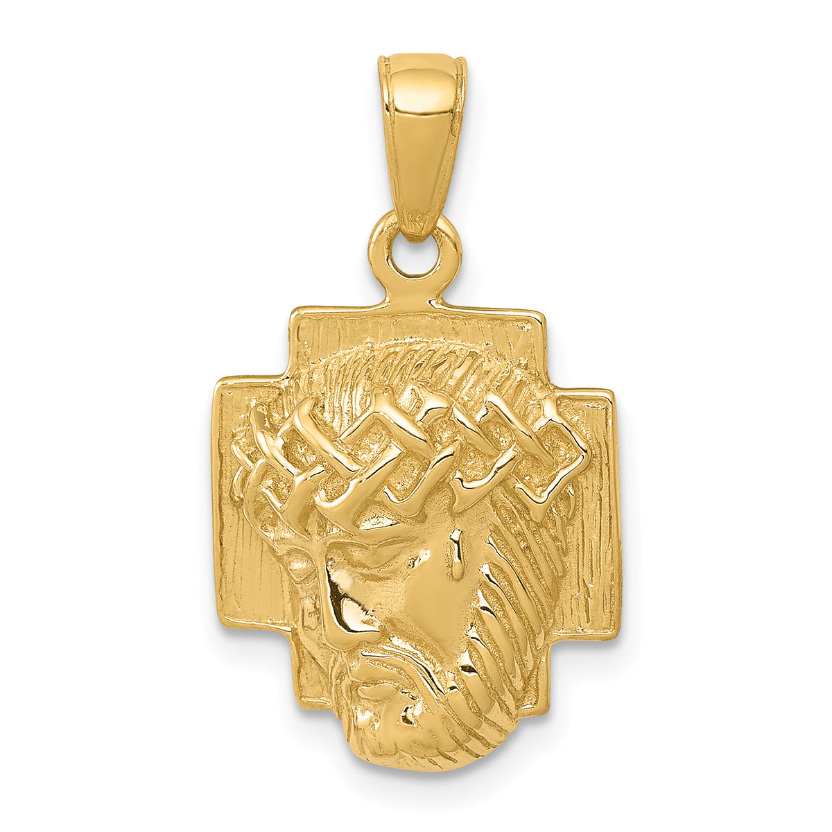 10K Gold Polished 2-D Small Jesus Head with Crown Pendant