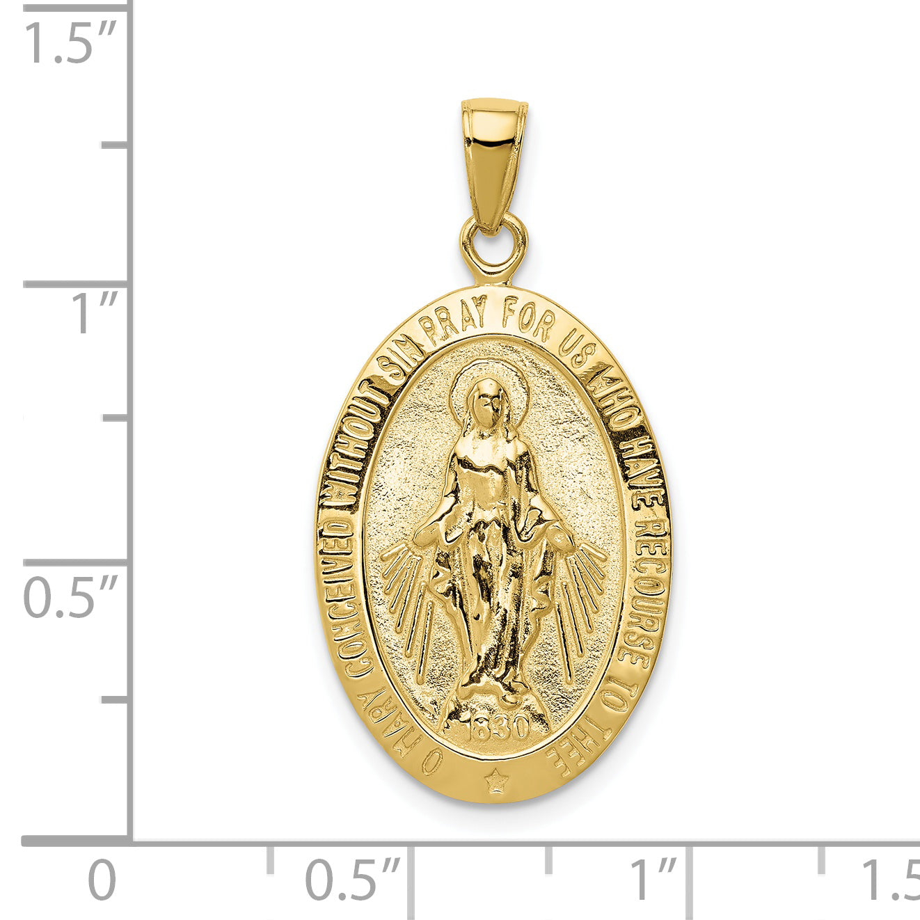 10K Gold Satin and Polished Finish Miraculous Medal Pendant