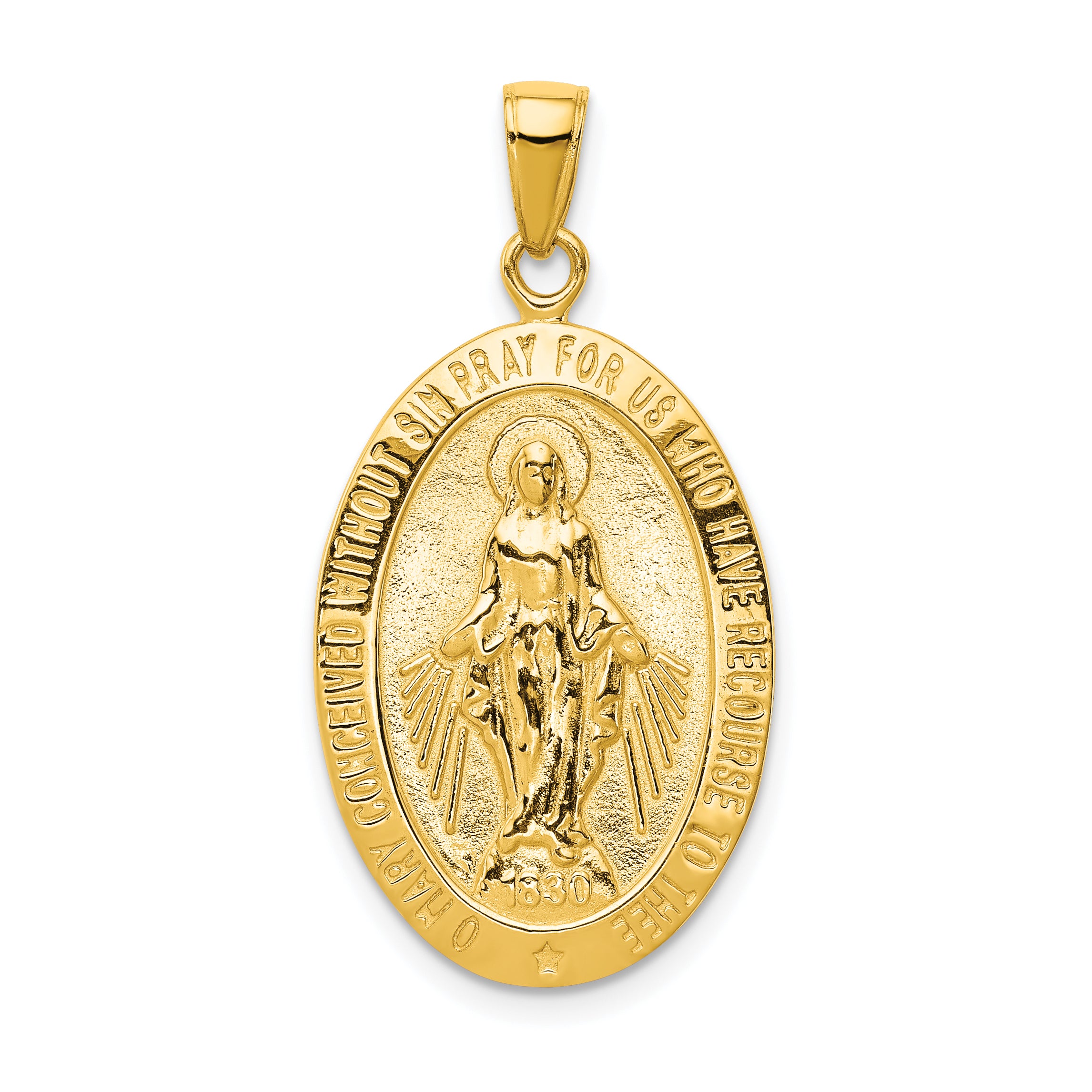 10K Gold Satin and Polished Finish Miraculous Medal Pendant