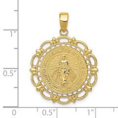 10K Polished Miraculous Medal With Scallop Frame Pendant