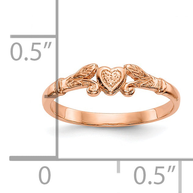 10K Rose Gold Textured Mini Heart Baby Ring - 1