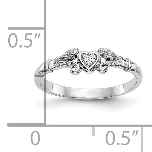 10K White Gold Textured Mini Heart Baby Ring - 1