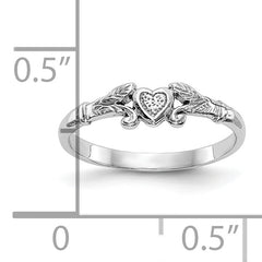 10K White Gold Textured Mini Heart Baby Ring