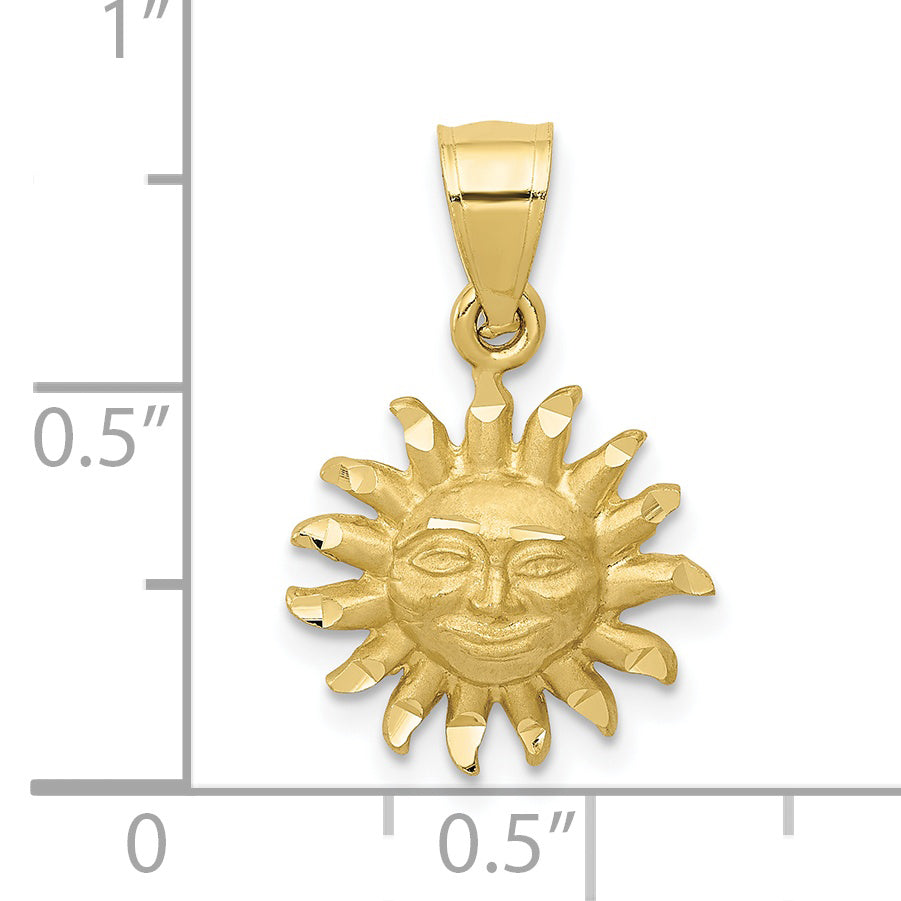 10k Satin Diamond-cut Sun Pendant