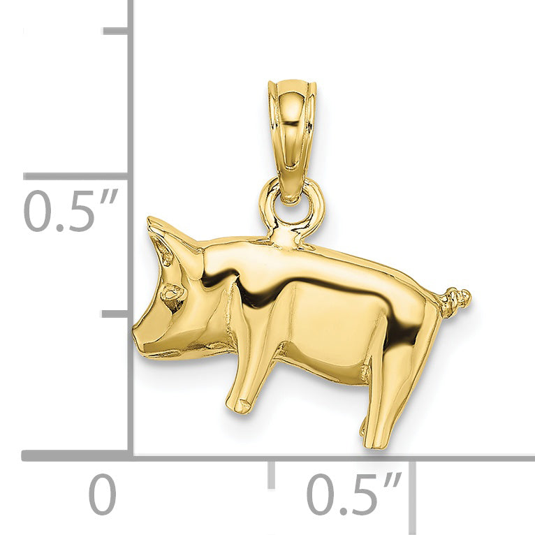 10k 3-D Polished Pig with Curly Tail Charm