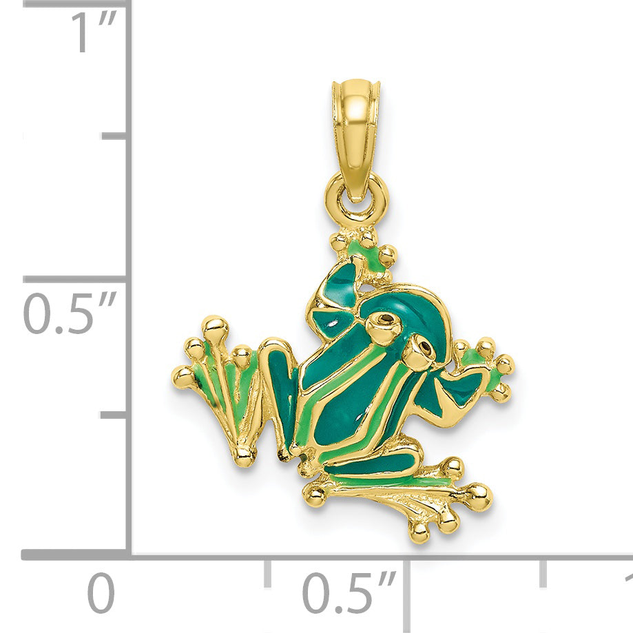 10k Green Enameled Small Frog Charm