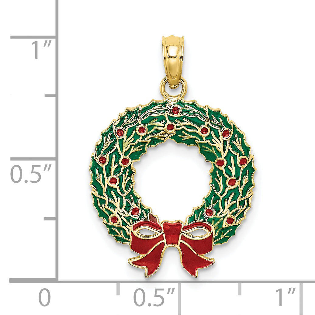 10K Enamel Christmas Wreath Charm