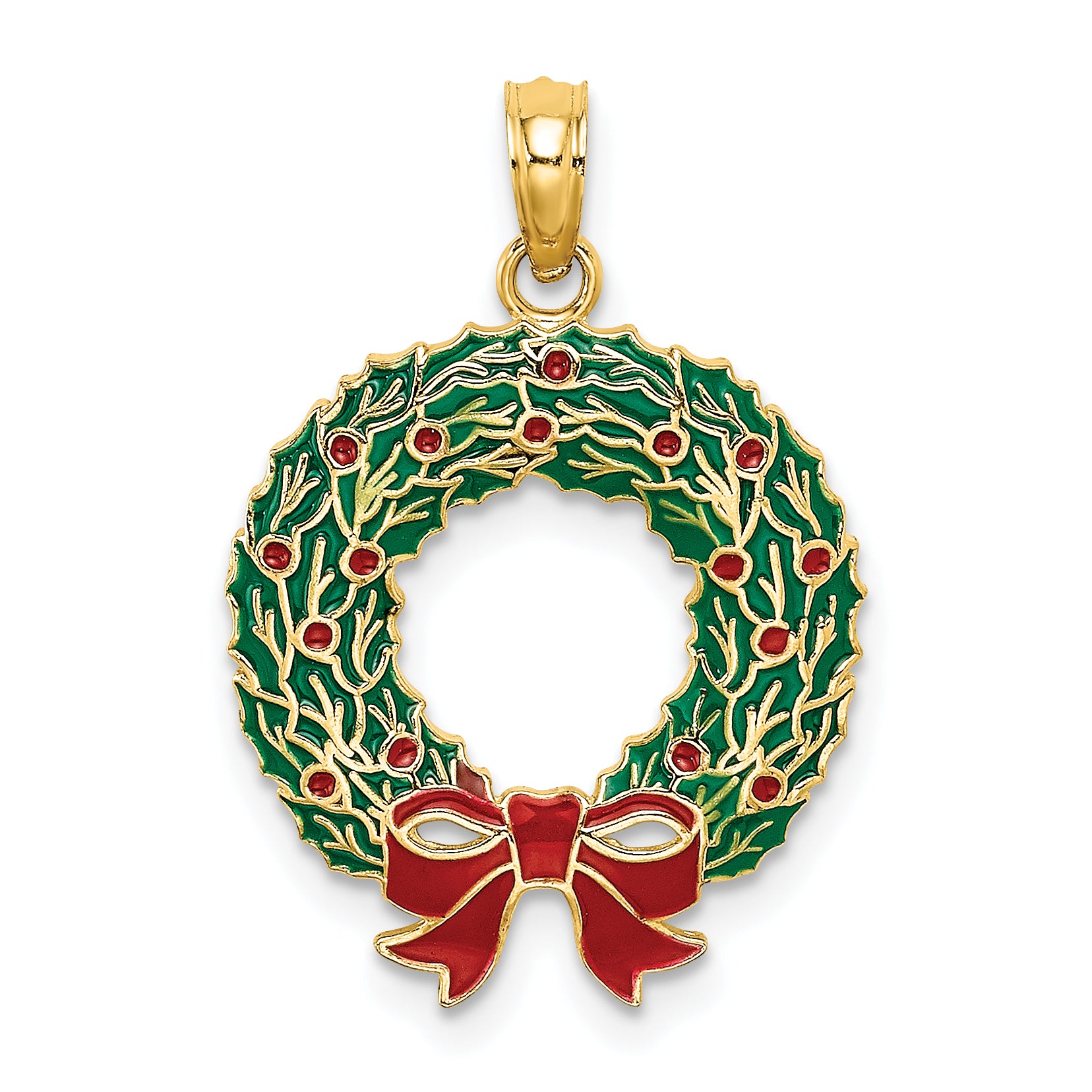 10K Enamel Christmas Wreath Charm