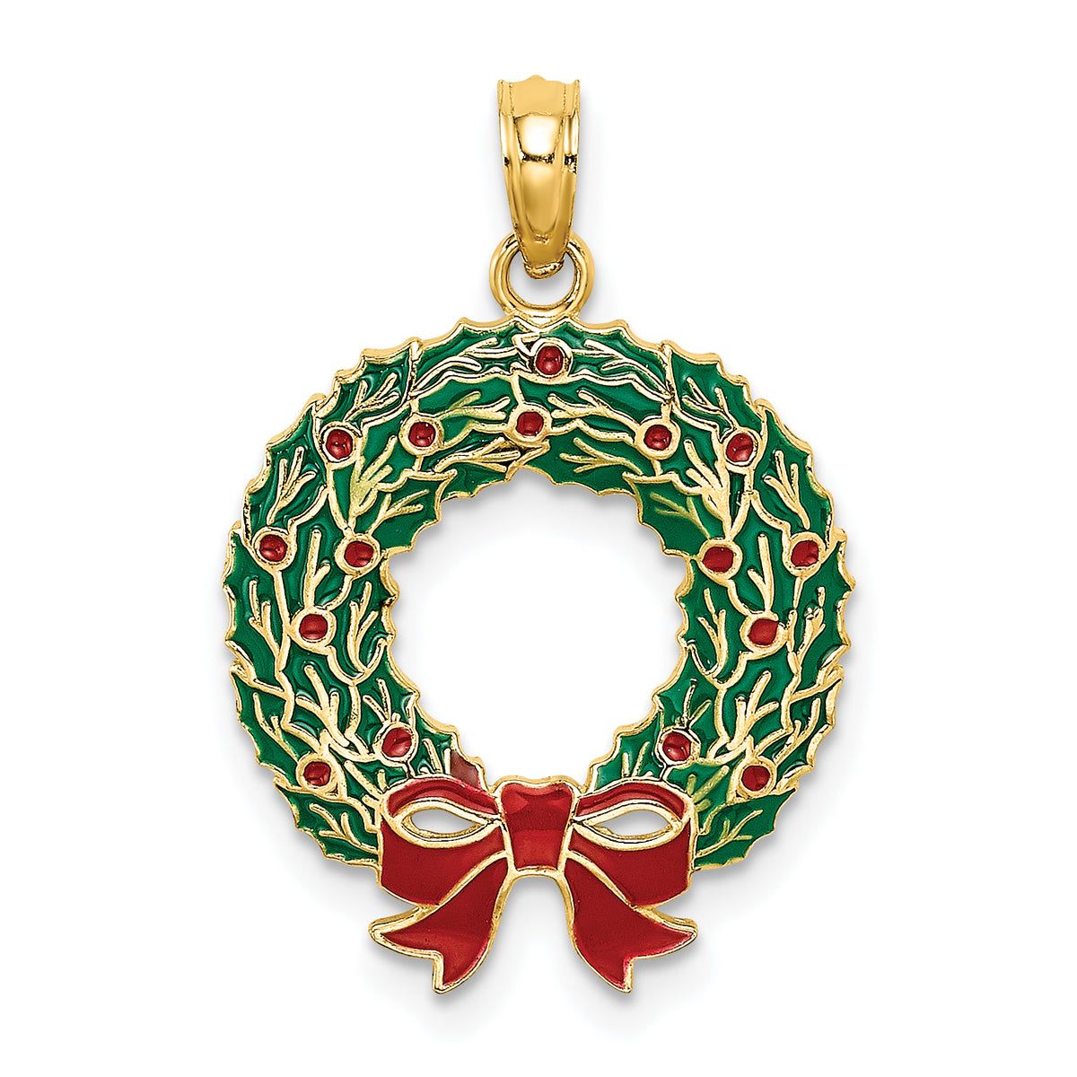 10K Enamel Christmas Wreath Charm