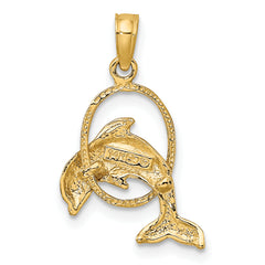 10K Polished Dolphin Jumping Through Hoop Charm