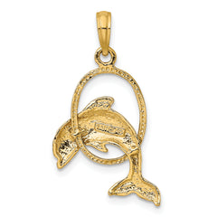 10K Polished Dolphin Jumping Through Hoop Charm