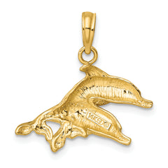 10K 2-D Polished /Engraved Dolphins Charm