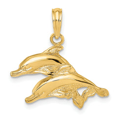 10K 2-D Polished /Engraved Dolphins Charm