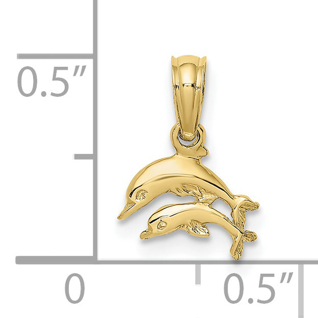 10K 2-D Mini Double Dolphins Swimming Charm