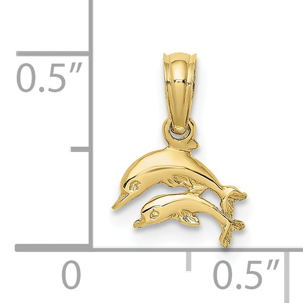 10K 2-D Mini Double Dolphins Swimming Charm