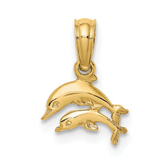 10K 2-D Mini Double Dolphins Swimming Charm