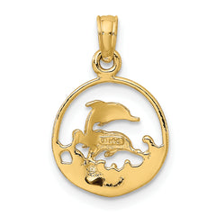 10K Two Dolphins in Circle Charm
