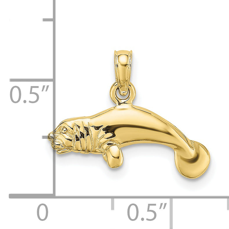 10K 3-D Polished Swimming Manatee Charm