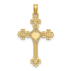 10K Beaded Tip Cross w/ Heart Center Charm