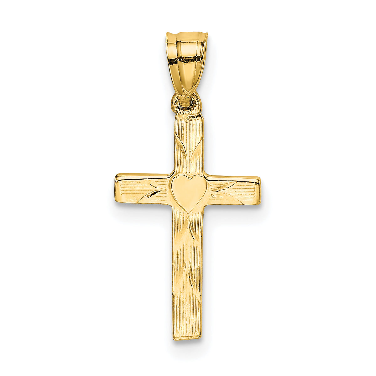 10K Polished and Engraved Cross W/ Heart Center Charm