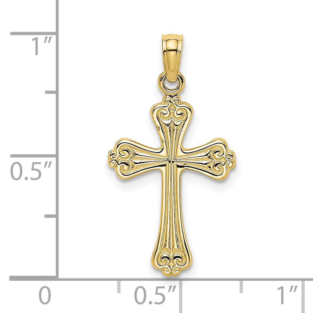 10K Polished Engraved Cross Charm