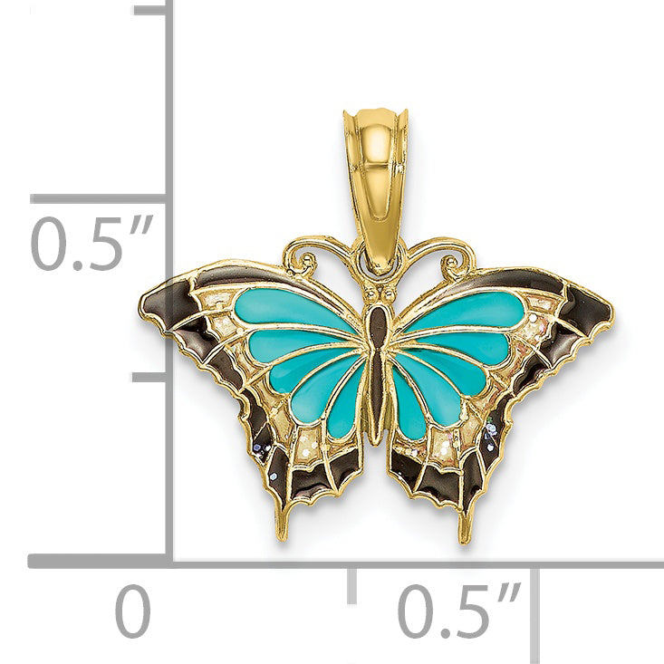 10K Small Aqua Enameled Wings Butterfly Charm